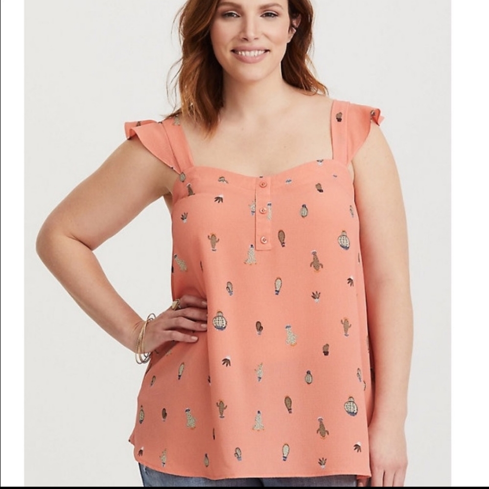 Torrid 1 Flutter Sleeve Cactus Tank Top